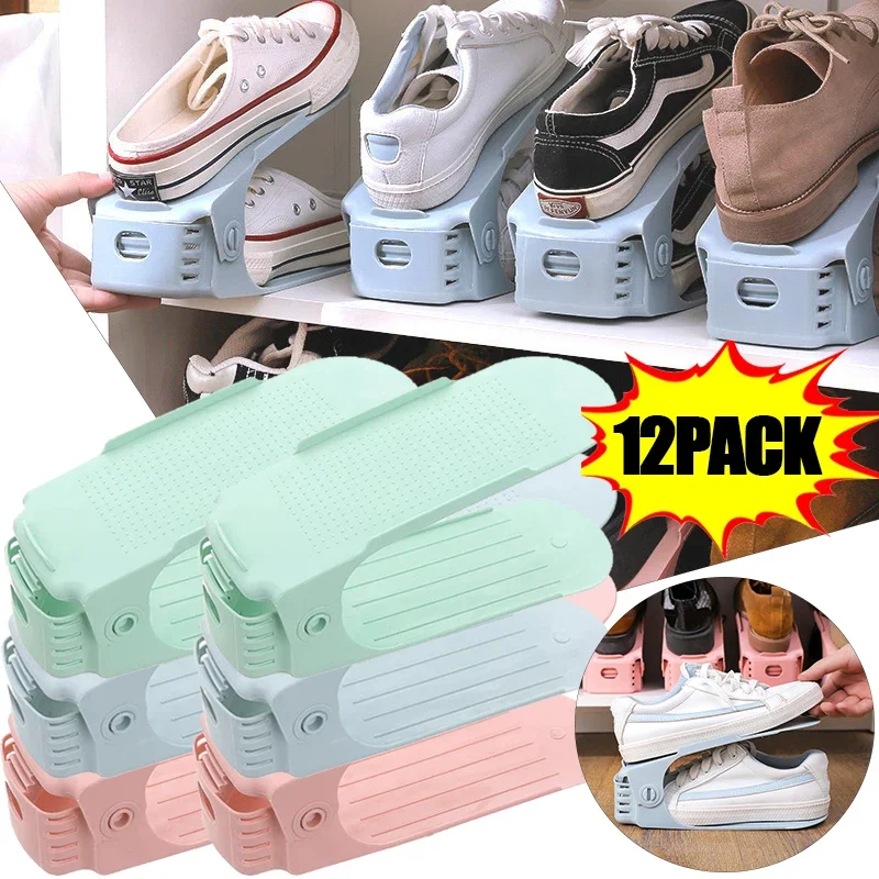 

1/12PCS Adjustable Shoe Stacker Shoe Slots Organizer Space Saver Double Deck Rack Holder for Closet Organization