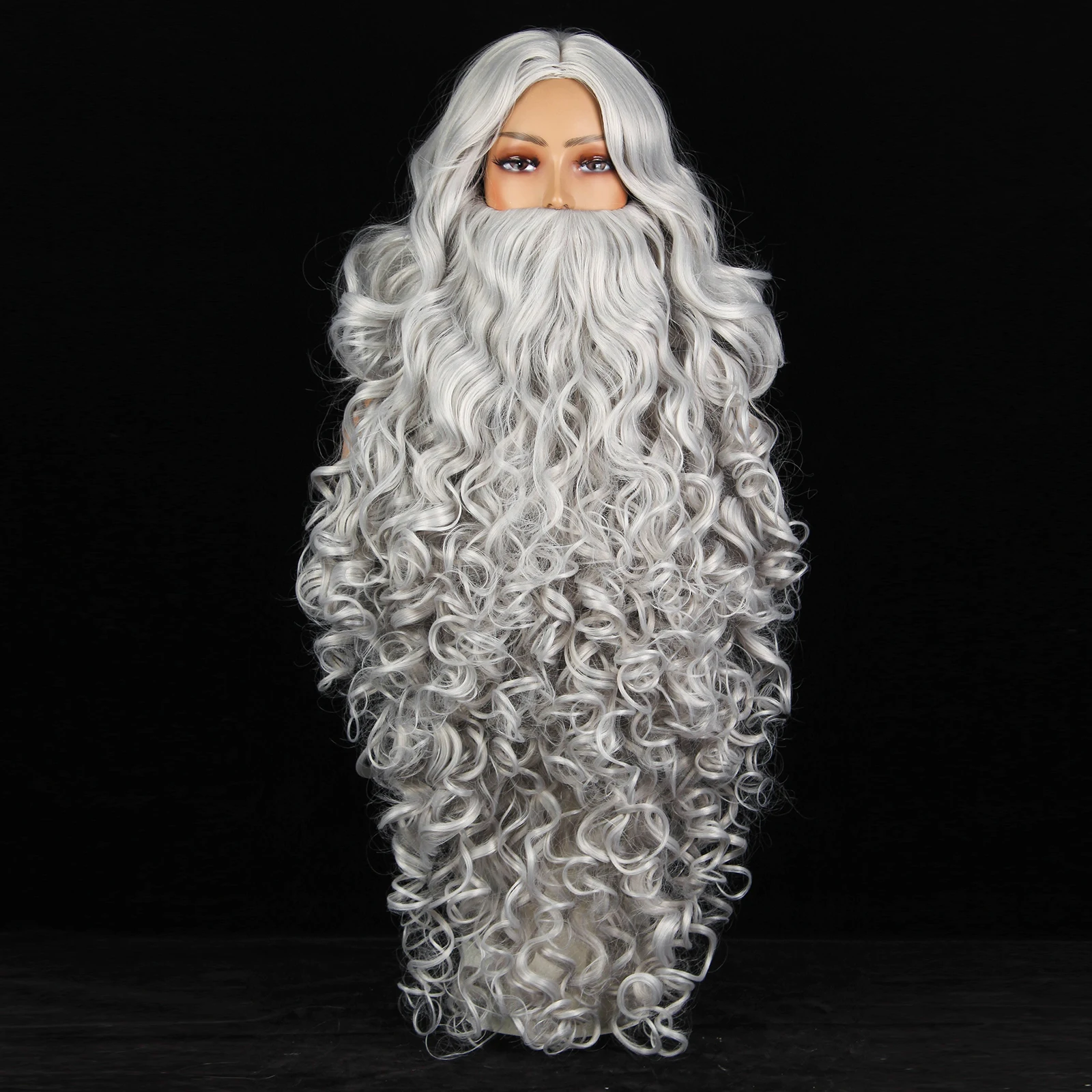 Peruca cosplay barba de Papai Noel para homens e mulheres, cabelo curto, branco ou cinza, festa de Natal, acessórios cosplay, sintético, vestir