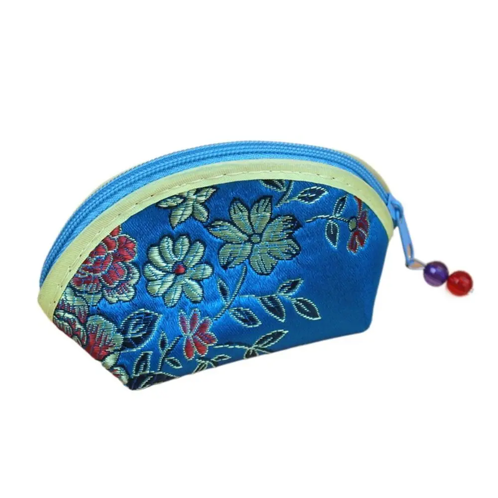 Chinese Style Multi Color Embroidery Auspicious Cloud Flower Cloth Wallet Gift Shell Coin Pouch Jewelry Storage Bag