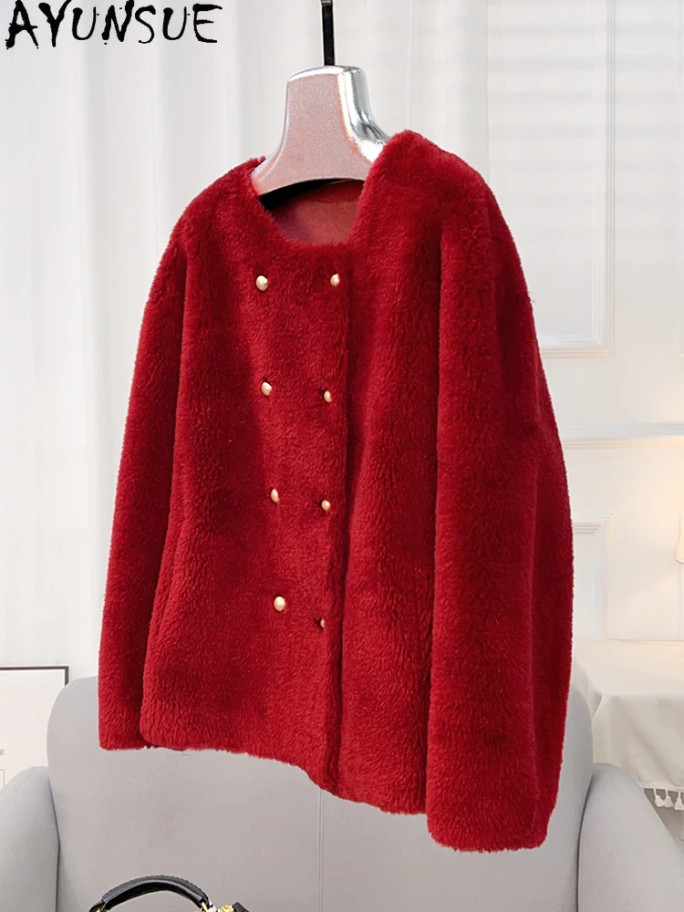 AYUNSUE 100% 천연 양모 여성 자켓 2025 가을 겨울 양고기 모피 자켓 여성 의류 고품질 겉옷 Abrigo Mujer
