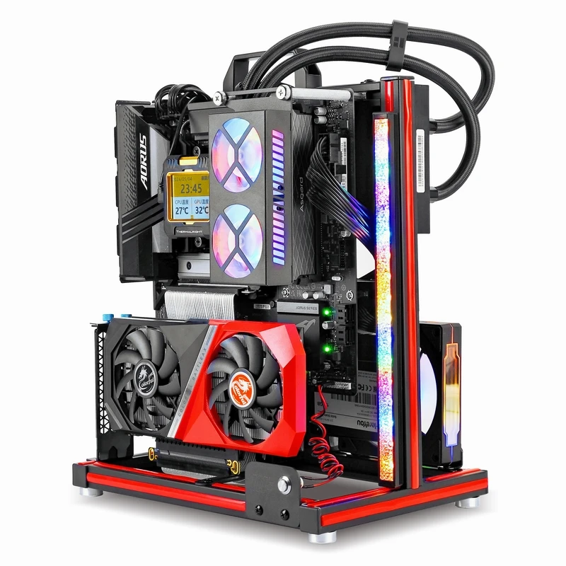 Aluminum Open Frame Case Support Mainboard GPU Mount Horizontally 240 Water Cooler Gaming Cabinet