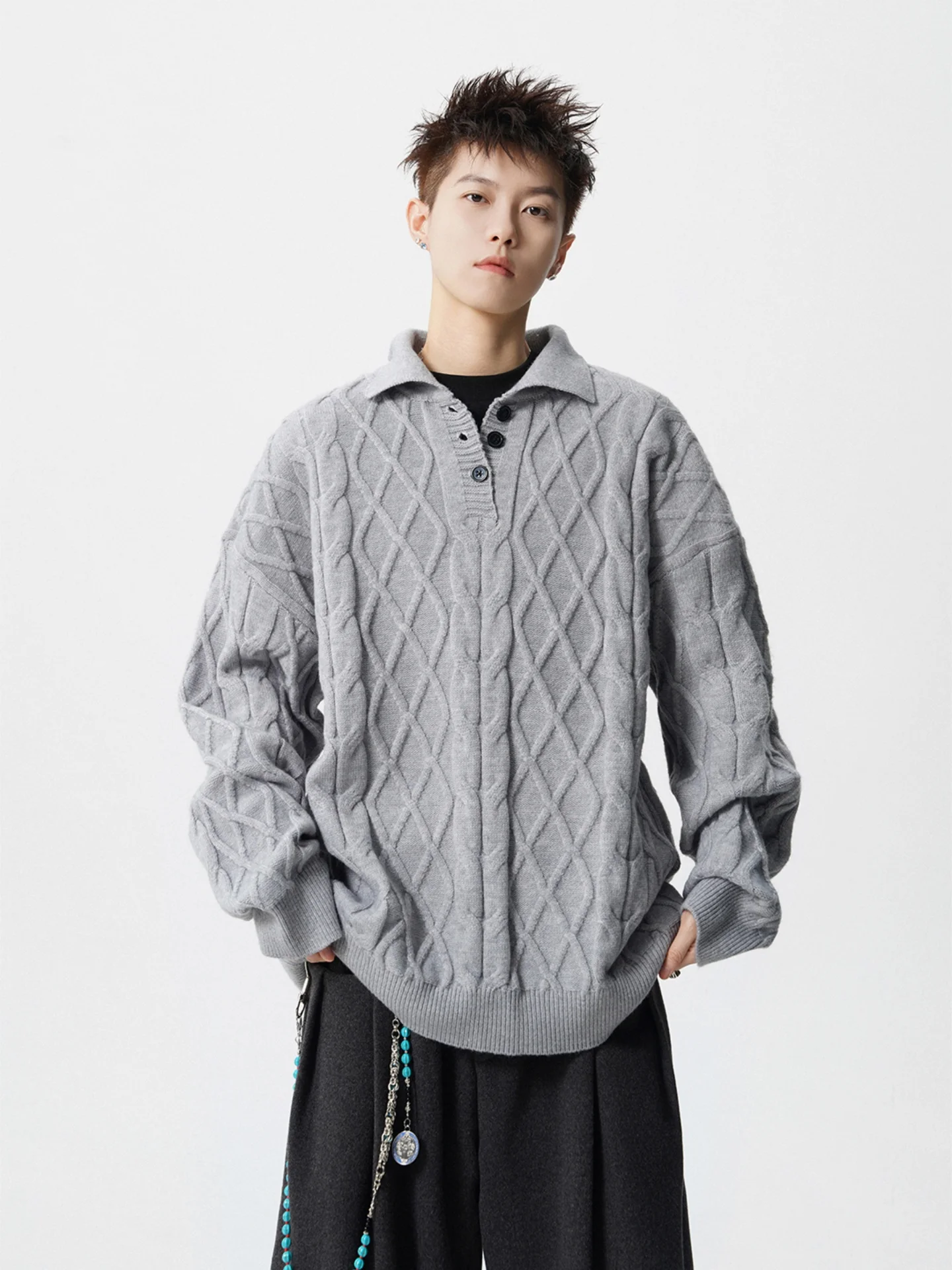 

Men's Loose Ne Knitted Sweater Autumn Winter Base Layer Inner Wear Twisted Pattern Soft Comfortable Polyester Blend