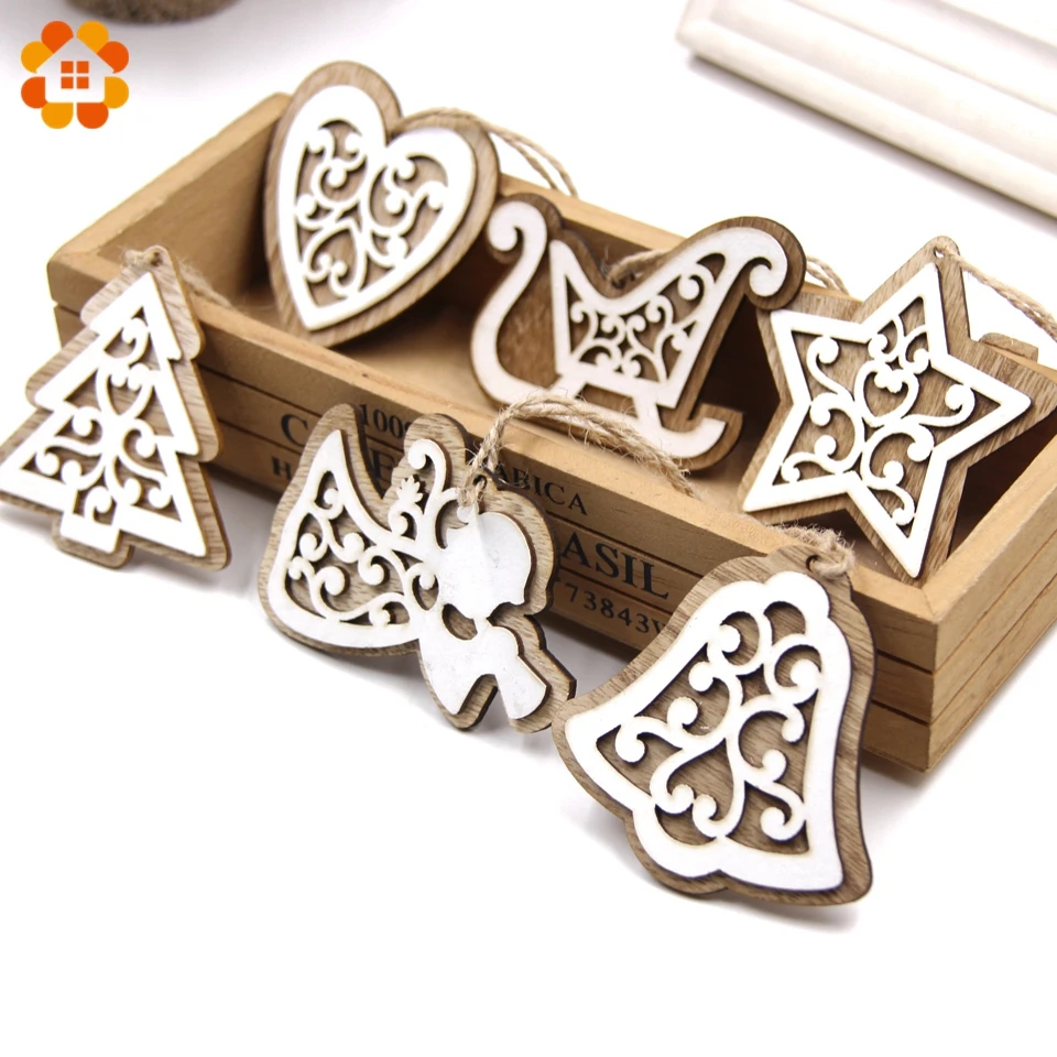 New!6PCS/Lot Multi European White Wooden Pendants Ornaments Hanging Gifts For Wedding&Christmas Party Decorations Tree Ornaments