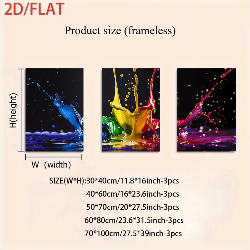 Multiple sizes 3pcs frameless Canvas Painting One set of modern abstract ink splash art triptych frameless decorative paintings