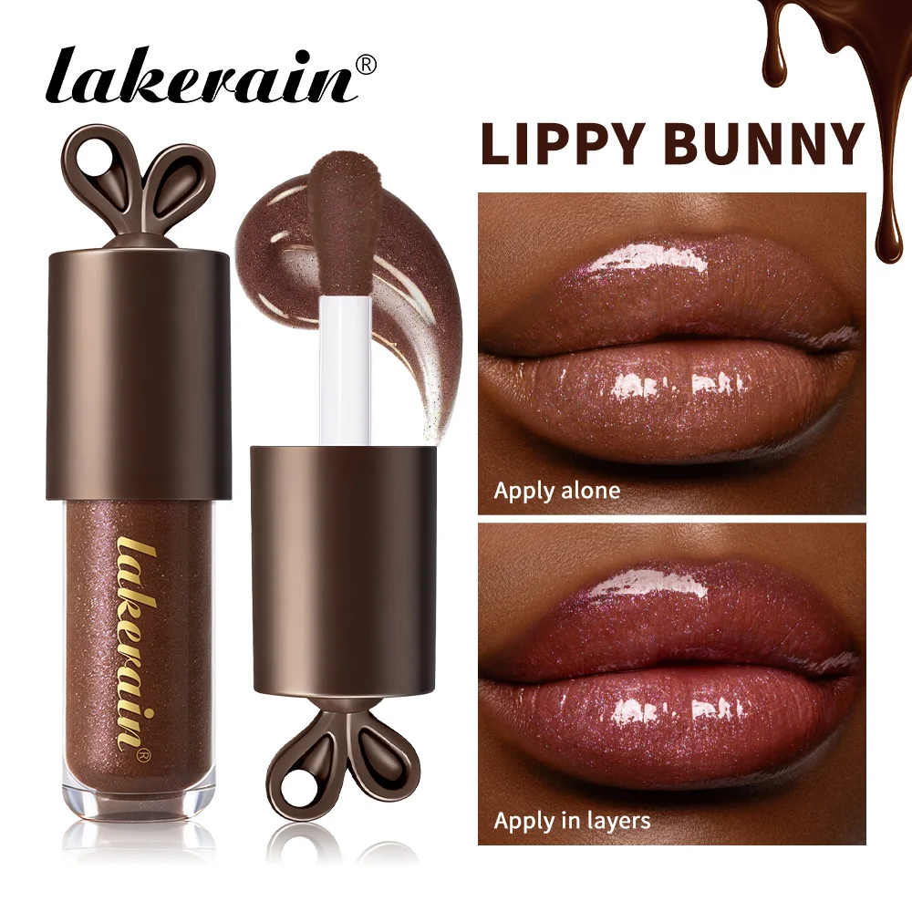 Lakerain Chocolate Rabbit Lip Gloss Long Lasting Hydration Mirror Effect Moisturizing Smooth Non-Sticky Lippy Bunny Lipstick