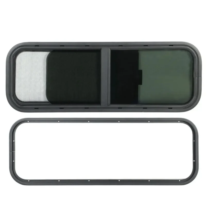 900x300mm Round Angle Sliding RV Window Black Tempered Glass Shade Window for Camper Trailer Glass RV Sliding Window