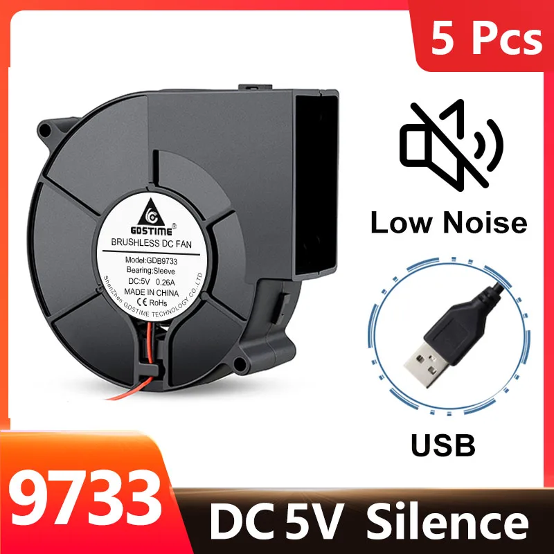 5Pcs Gdstime DC 5V 97x94x33mm 9733 Sleeve USB Silent Blower For Outdoor BBQ Stove Kitchen Equipme Turbo Blower Cooling Fan