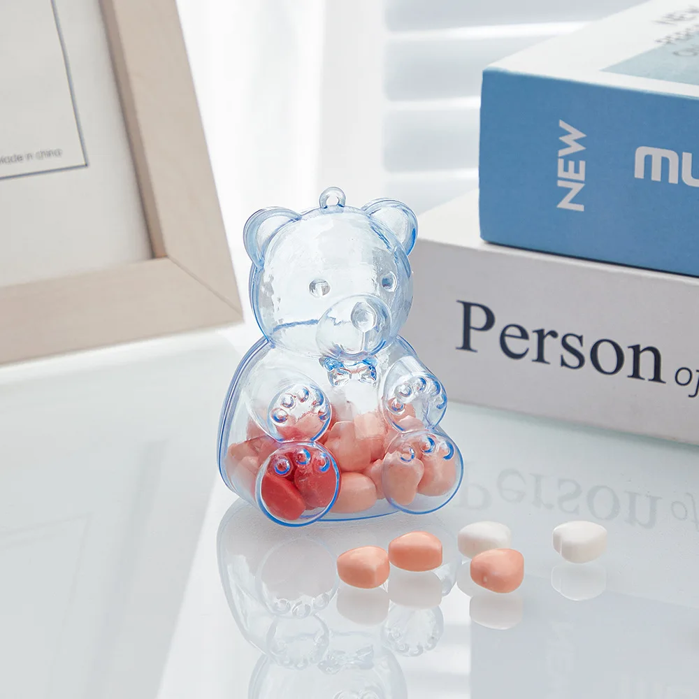12PCS Transparent Teddy Bear Shaped Candy Box PS Plastic Children\'s Storage Box Festival Gift Wedding Decoration Can Packaging