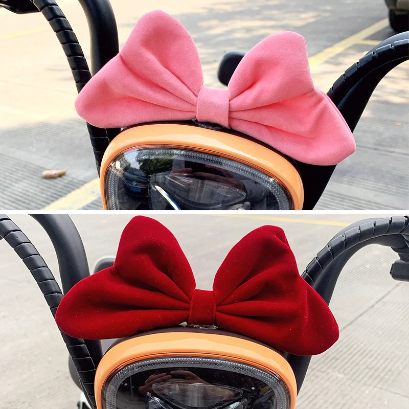 Pink Red Bowknot Decoration Motorcycle Helmet Bow Velvet Electric Bike Helmet Women Universal 3D Automobile Interior Decoration