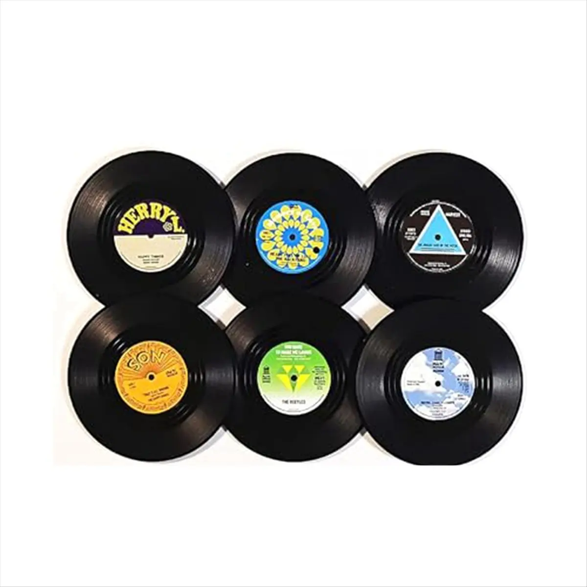 ABFW  Drink Coasters Set of 6 Vintage CD Coasters Vinyl Records for Music Lovers, Housewarming Hostess Gifts Style 2