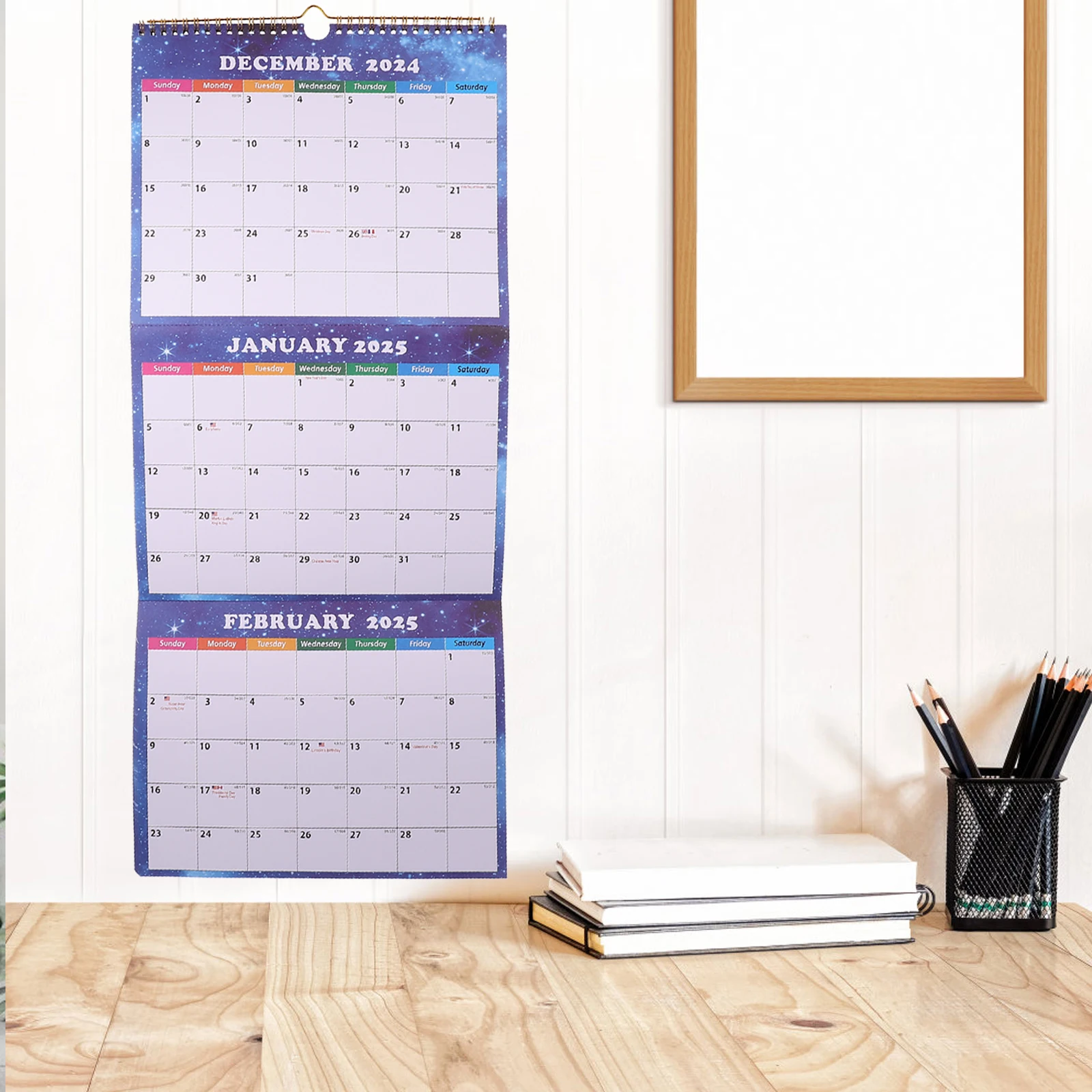 Vertical 3 Months Display Wall Calendar 2025 Dec 2024 - Jan 2026 Holidays Blocks Calendar For Daily Organizing & Planning