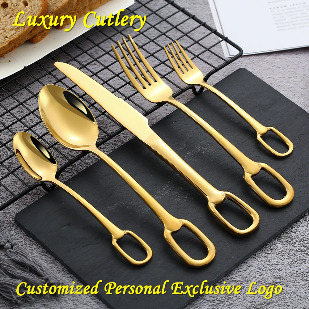 1Piece Luxury Cutlery 304 Stainless Steel Knife Fork Spoon Cutlery Dinnerware Handle Hangable Design Customizable Logo Tableware