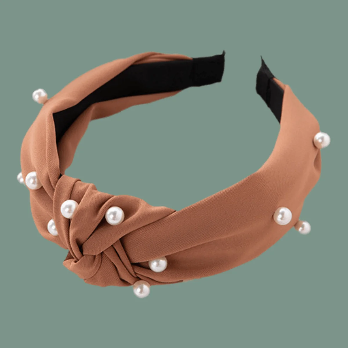 

Pearl Hair Hoop Solid Color Fabric Knotted Design Elegant Headband for Women Girls Handmade Non-Slip Hair Accessories