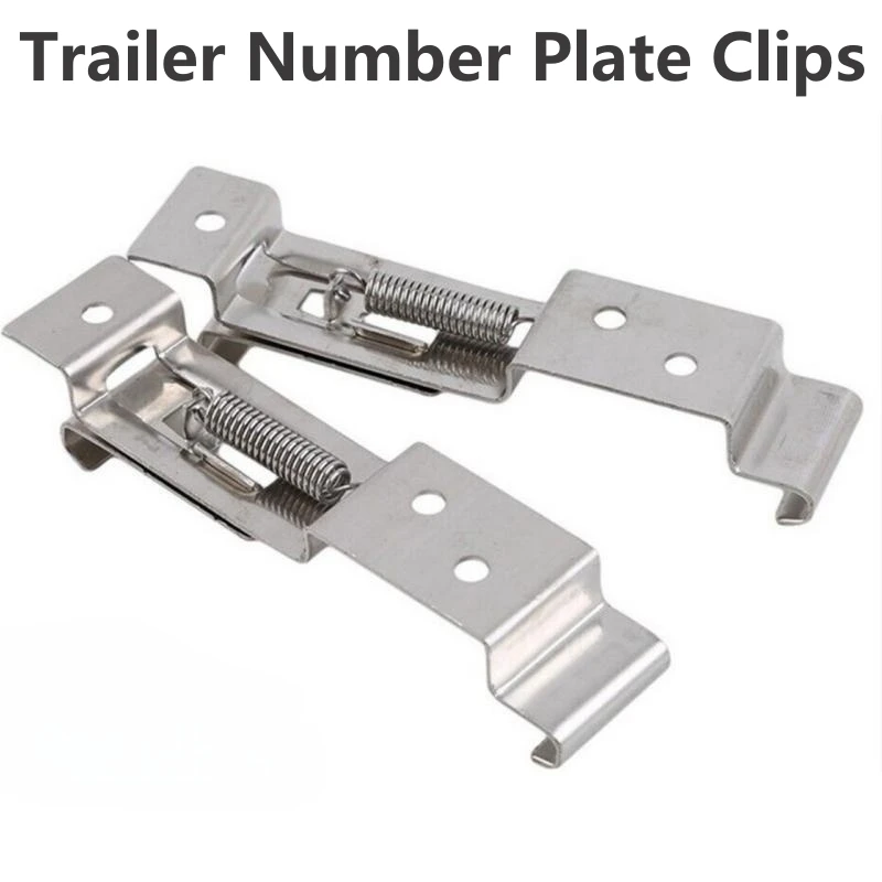 2 PCS Rectangular Car License Plate Spring Loaded Stainless Steel Bracket Cars Frame Holder Clamps Trailer Number Plate Clips