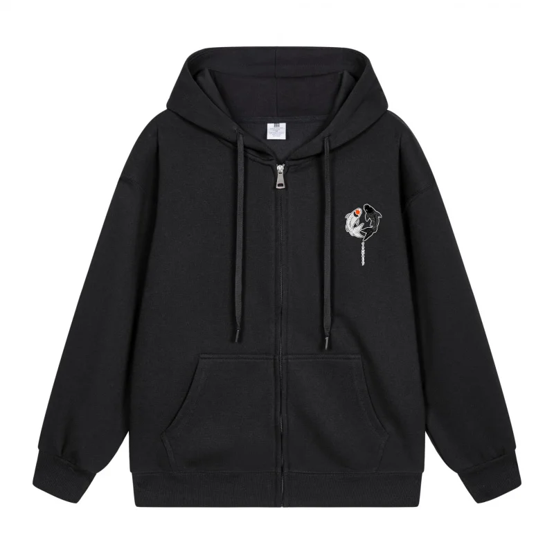 

Мужская толстовка на молнии, черная толстовка с кошачьим принтом, новинка 2025, стиль, повседневный стиль для пар, стиль для пар