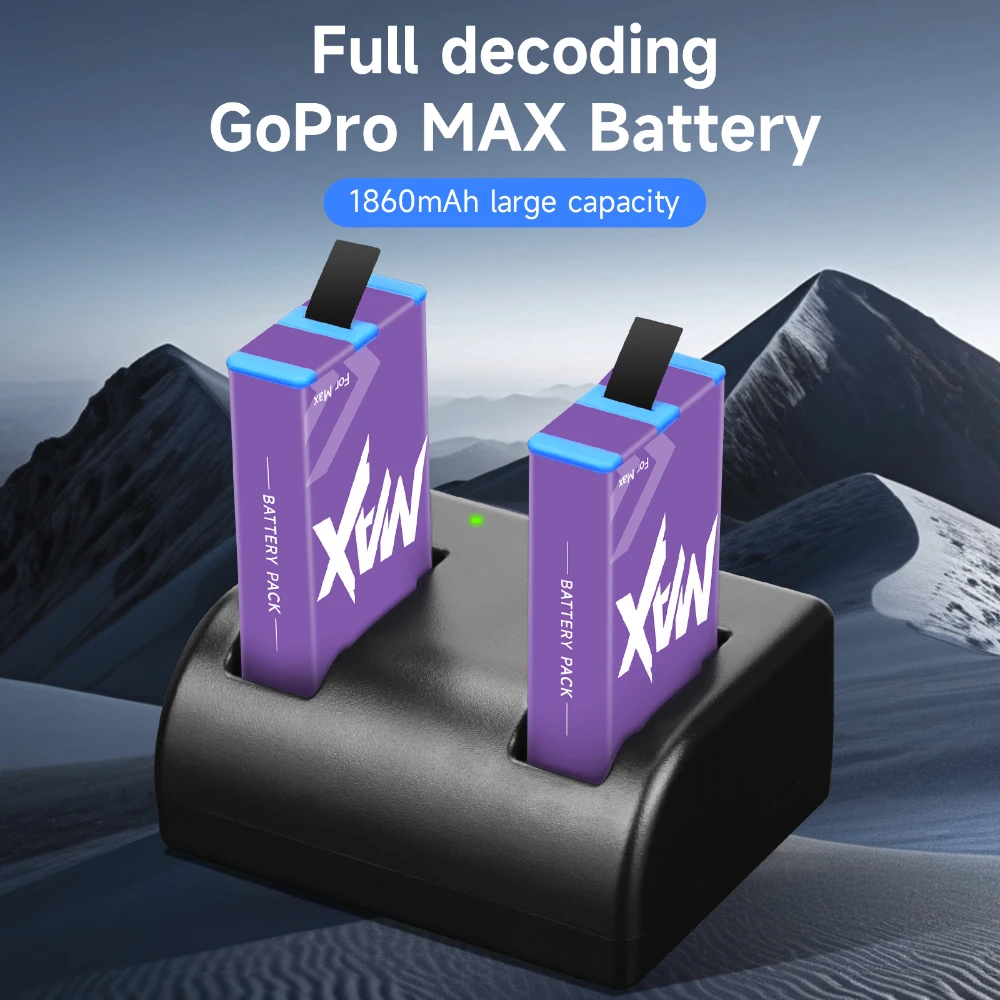 1860mAh Battery For Gopro Max Rechargeable Battery With LED Type-C Charger  for GoPro Max 360 panoramic motion camera battery