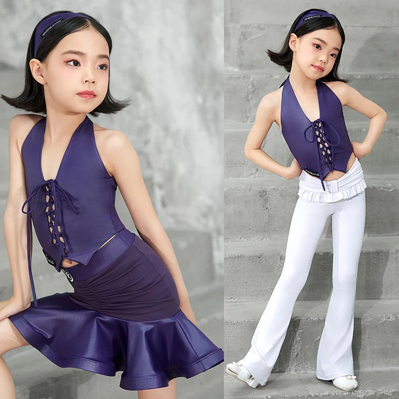 Neue Mädchen Latin Dance Performance Kostüme Lila Salsa Latin Dance Kleid Kinder Professionelle Tanzen Kleidung Bühne Anzüge SL13051