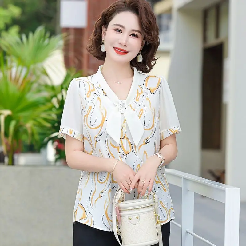 

Summer New Short Sleeve Chiffon Stylish Women's Top for Elderly