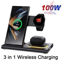 100W Fast Charging Station 3 in 1 Foldable Wireless Charger Stand For Sumsung S24 S23 S22  Watch 6 5 4 3 Active 1 2 Galaxy Buds