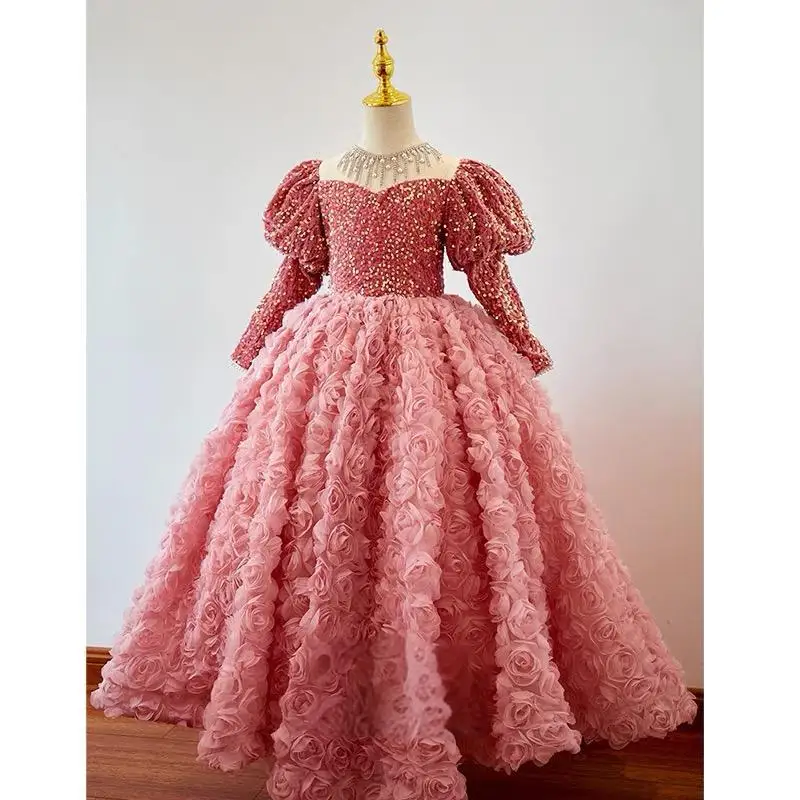 

2025 Children Evening Dresses for Girls 2-10 Years Kids Birthday Party Luxury Fluffy Ball Gown Wedding Prom Formal Lace Dress