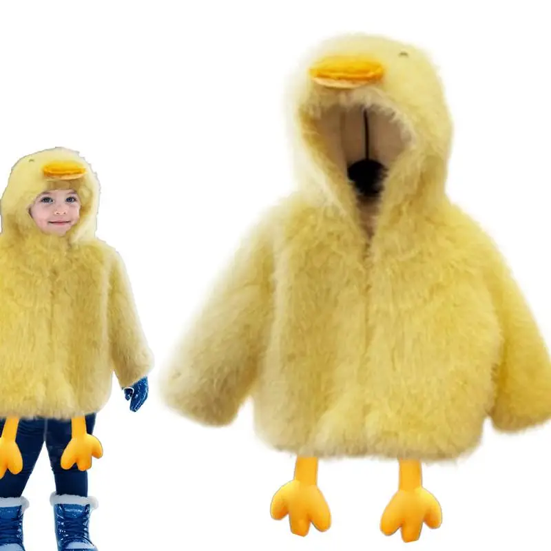 Warm Hooded Coats Plush Winter Duck Coats for Kids Role Play Costume Cold Weather Outwear for Role Play Daily Life