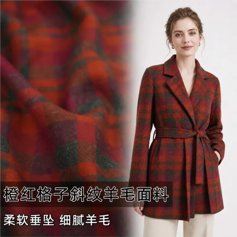 Orange-red twill wool fabric for suit overcoats trousers and skirts designer