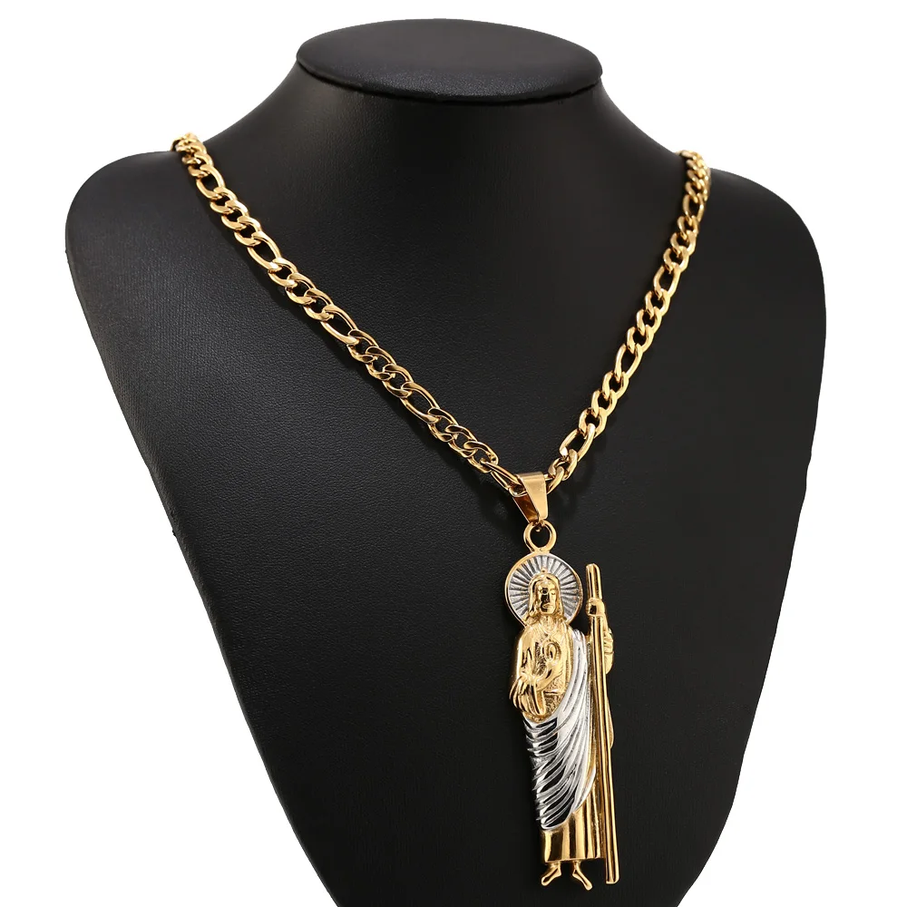 2pcs/lot Stainless Steel 63mm/81mm Jude Thaddeus Pray Religious Charm Necklace Jesus Crucifix Bible Prayer Christian For Gifts