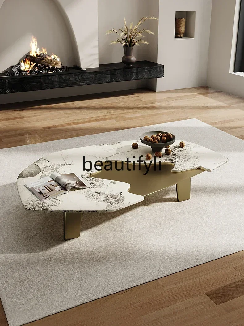 

yj5 Italian minimalist natural rock slab coffee table living room coffee table advanced sense