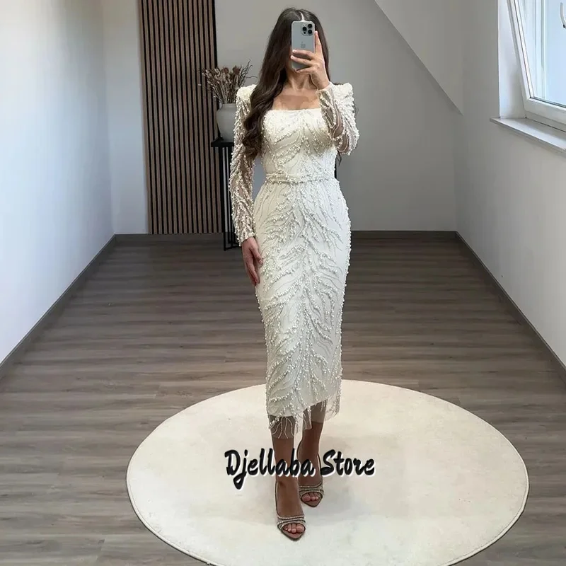 Robes de soirée de luxe pour femmes, pour mariage, manches longues, paillettes, dentelle, sirène, robe de soirée formelle, longueur thé, robe de bal