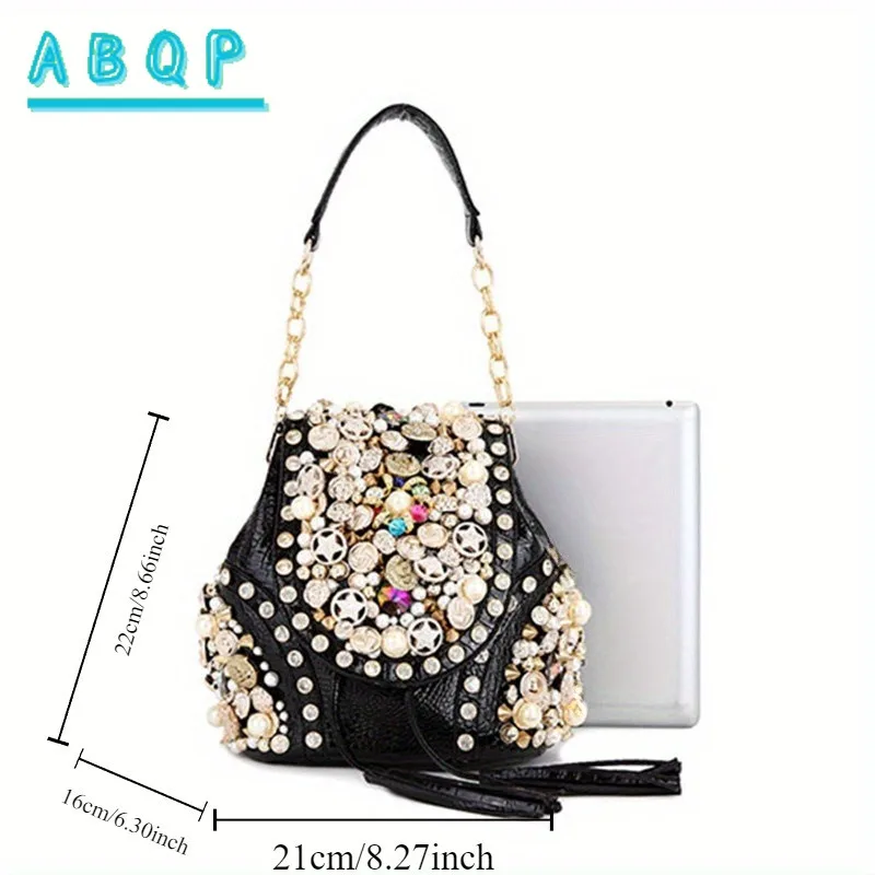 Women's New Backpack Elegant Diamond-encrusted Backpacks Multi-functional Beaded Trendy Crossbody Bucket Bag Large Capacity