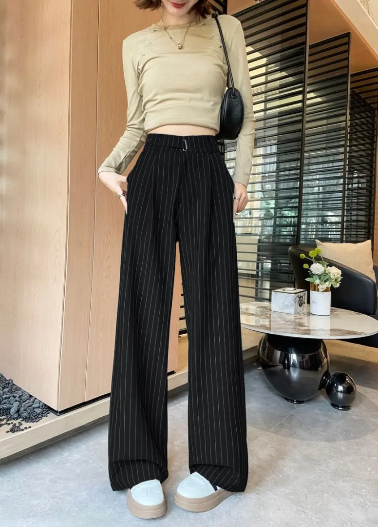 Botvotee 2025 nouveau pantalon de luxe à rayures pour femmes, jambes larges, taille haute, robe fluide, pantalon de bureau élégant, mode automne hiver
