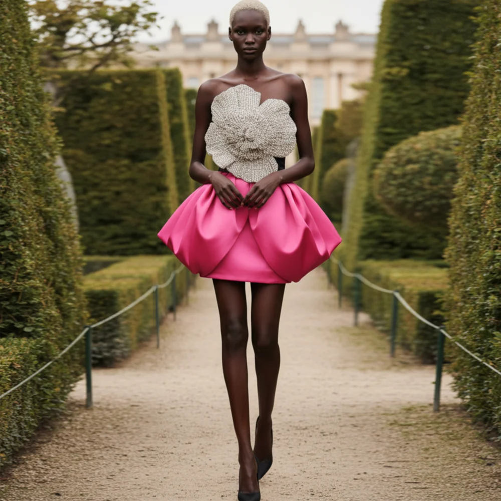 

Trendy Orchid Mini Skirt Pink Ruffle Satin Short Wedding Party Skirt Cocktail Wear Women Outfit Unique Skirt