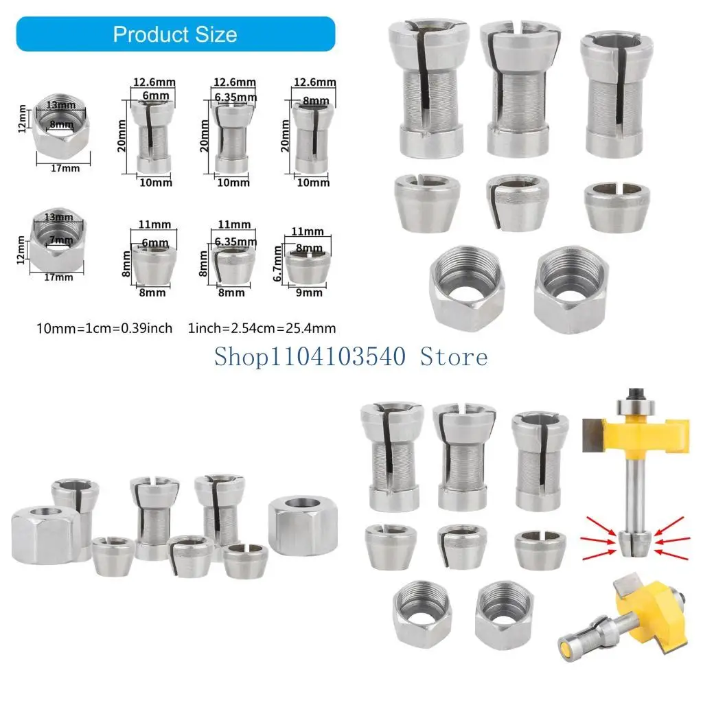

02DC 8pcs Universal Router Chuck Converter for 6mm 8mm Collets Power Tool Accessory