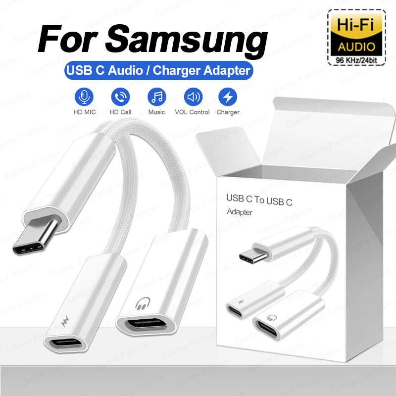 USB C Splitter Audio Adapter 2 IN 1 Type C to 3 5 Jack Headphone Adapter Fast Charge For Samsung Galaxy S23 S21 Ultra Note 20 10