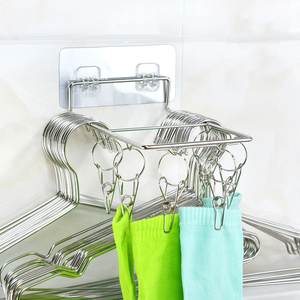 

2Pcs WallMounted Sock Drying Rack Stainless Steel Clip Windproof Clothespin MultiFunctional Underwear Baby Clothes Dryer