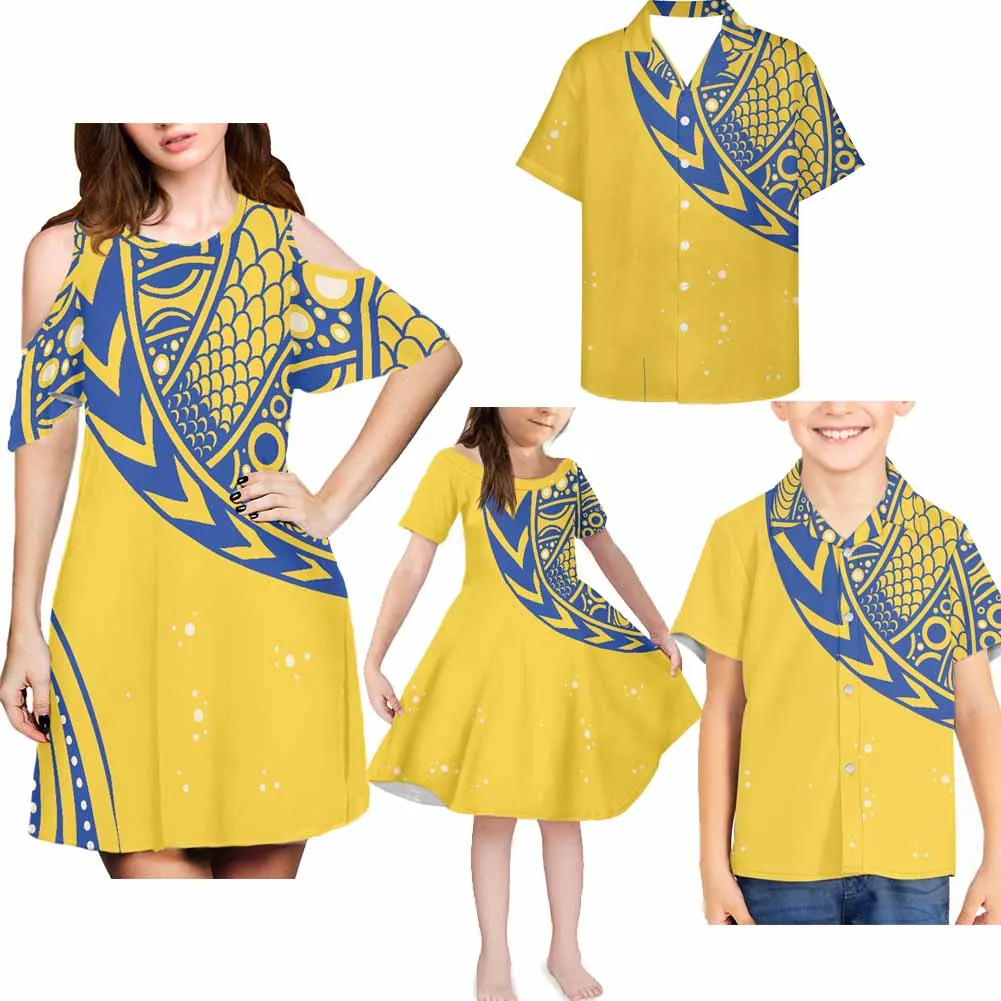 Hycool Grandmother Birthday Party 4pcs Family Clothing Mommy And Girls Boys Matching Outfits Polynesian Matching Family Outfits