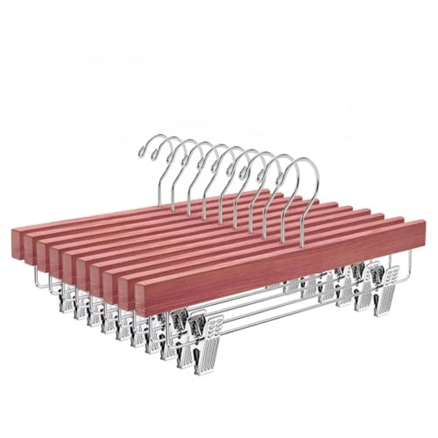 

12 Pack Natural American Red Cedar Wooden Pants Hangers with 2Adjustable Clips for Trousers Jeans Shorts and Skirts Durable Bot