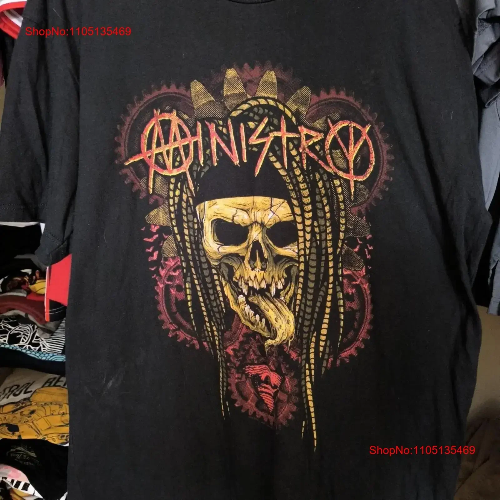 تي شيرت للحفلات الموسيقية kmfdm ذو الوجهين لجولة القوة الصناعية مقاس XL قميص مغسول عتيق للارتداء اليومي غير رسمي قليلاً