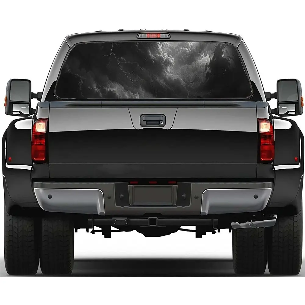 

Dark Clouds Lightning Print Car Rear Windshield Sticker Truck Window See Through Perforated Back Window Vinyl Decal Decoration