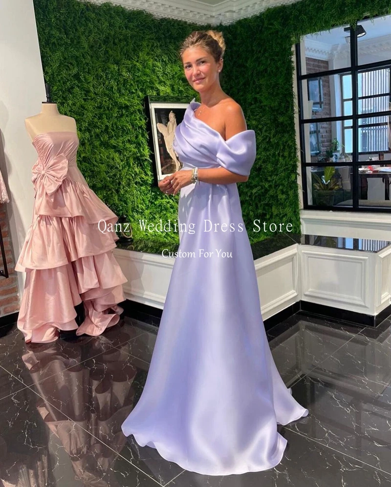 Qanz Satin Fashion Evening Dress for Wedding Party One Shoulder Sleeves Customized Prom Gowns vestido elegante mujer para fiesta