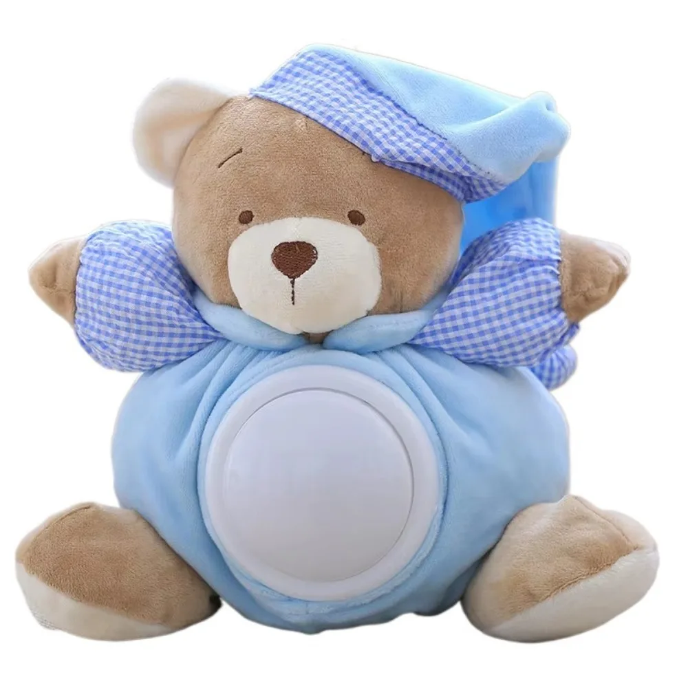 Portable Musical Appease Bear Toys Press Type Breathing Light Sleeping Comfort Bear Interactive Soft Baby Plush Dolls Kids
