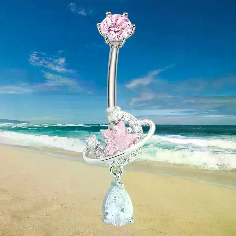 Body Jewelry Universe - Kristall-Universum Bauchnabelpiercings aus Rostfreiem Edelstahl mit