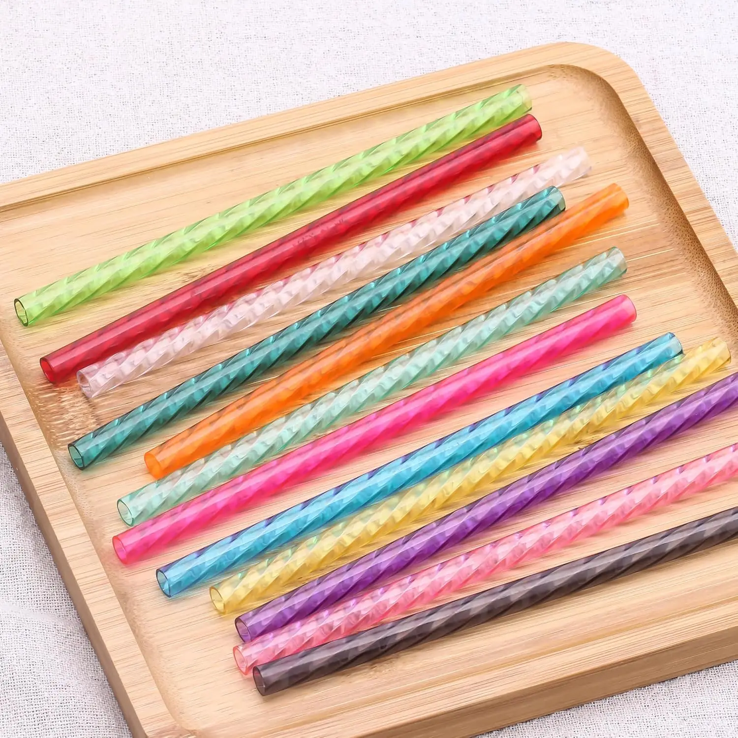 10 Pack Colorful Crystal Swirl Straws, Reusable Shimmering Drinking Straws for Juices, Includes Straw Cleaner Brush