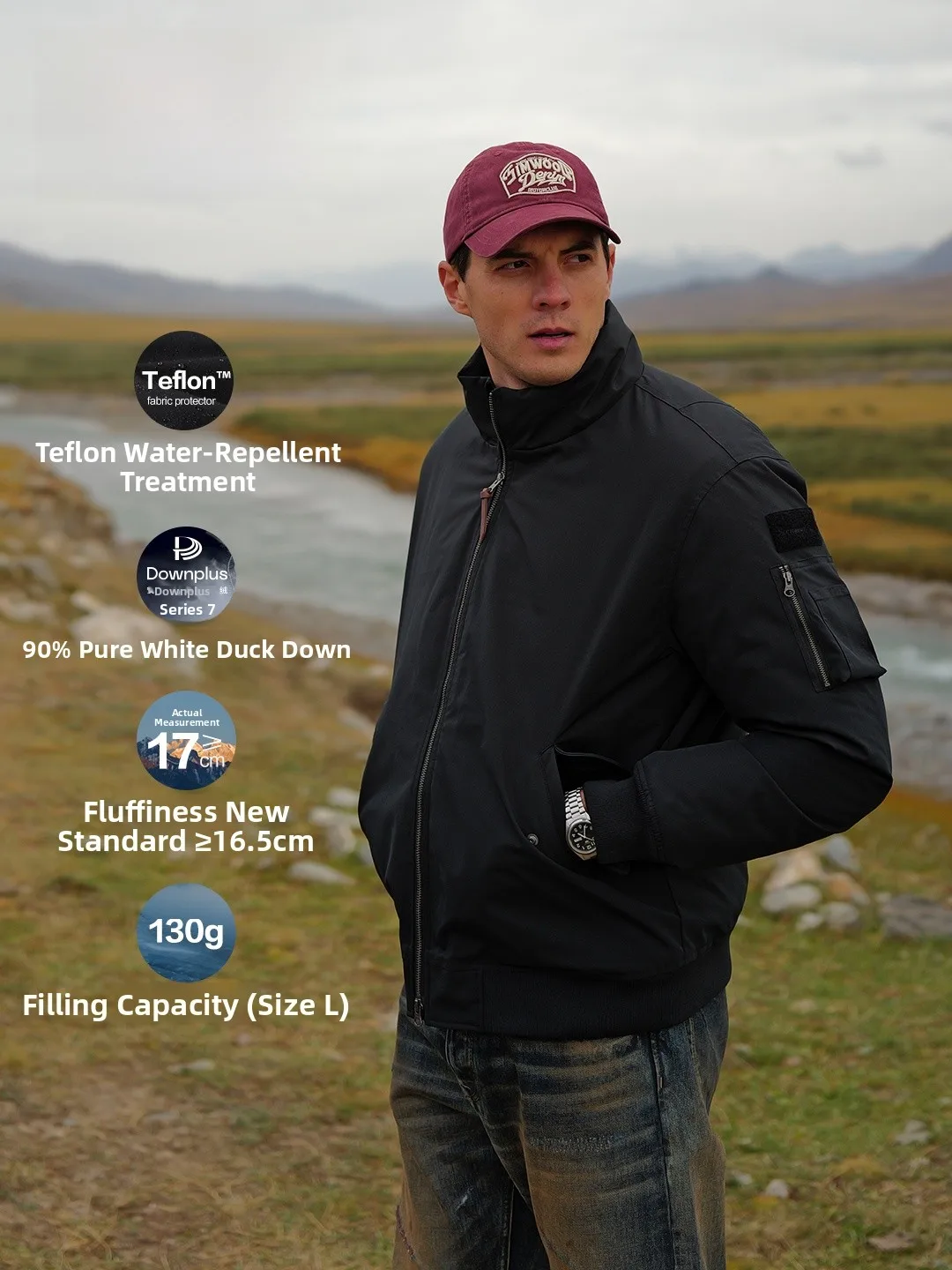 

SIMWOOD Simple Wood Windproof Stand Collar down Jaet Pure White Du Feather 90% Filling Polyester Fabric Ci Casual Sle