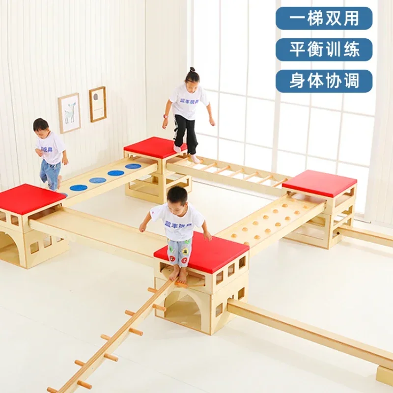 Baby Wooden Climbing Combination Early Education Hall Physical Fitness Sports Kindergarten  Sensory Integration Training