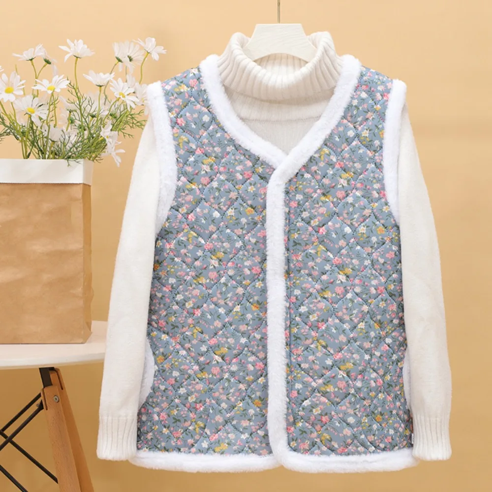 Basic Chinese stijl bloemenvest met zakken Zoet vest Dames Warm ouderen Topvest Jassen Kantoor