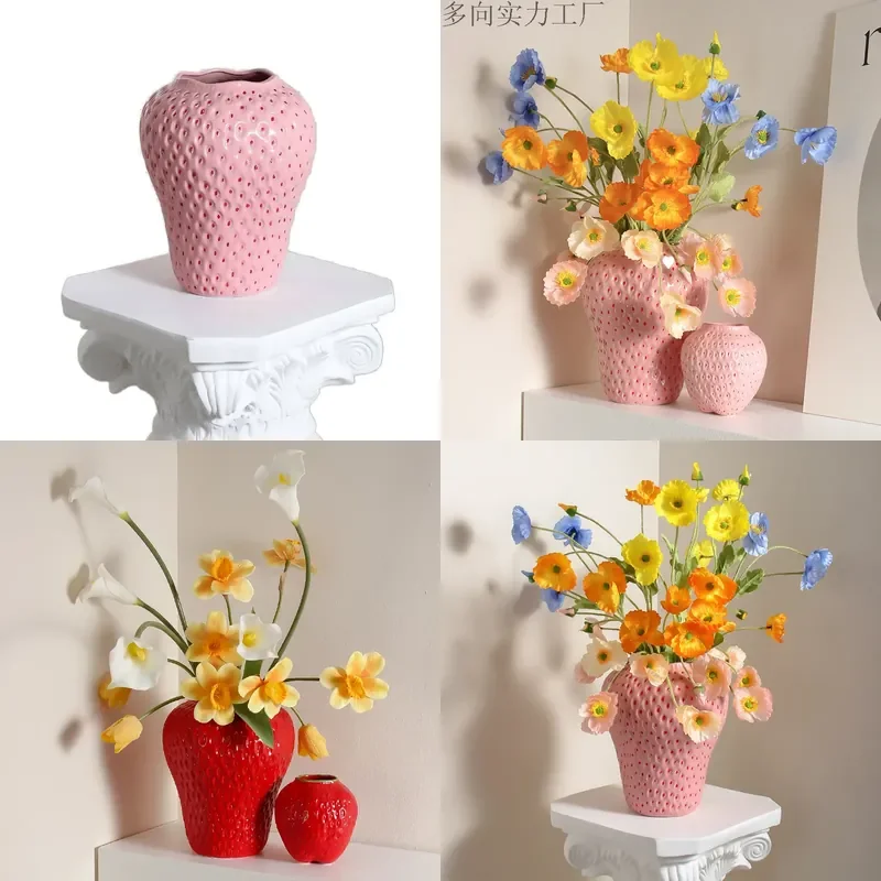 Large Ceramic Strawberry Vase Hydroponic Flower Pot Modern Home Decor Ornament for Living Room Table Centerpiece