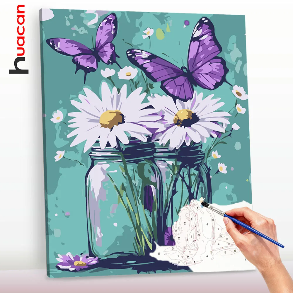 

Huacan Diy Painting By Numbers Daisy Vase Butterfly Flowers Picture Gifts Decorative Paintings Art Supplies Wall Decoration﻿