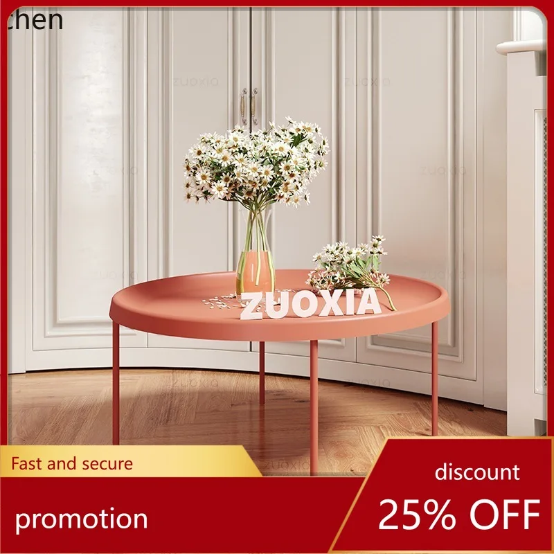 

CZ Living Room Iron Art Coffee Table Small Apartment Round Table Modern Simple Creative Side Table Set