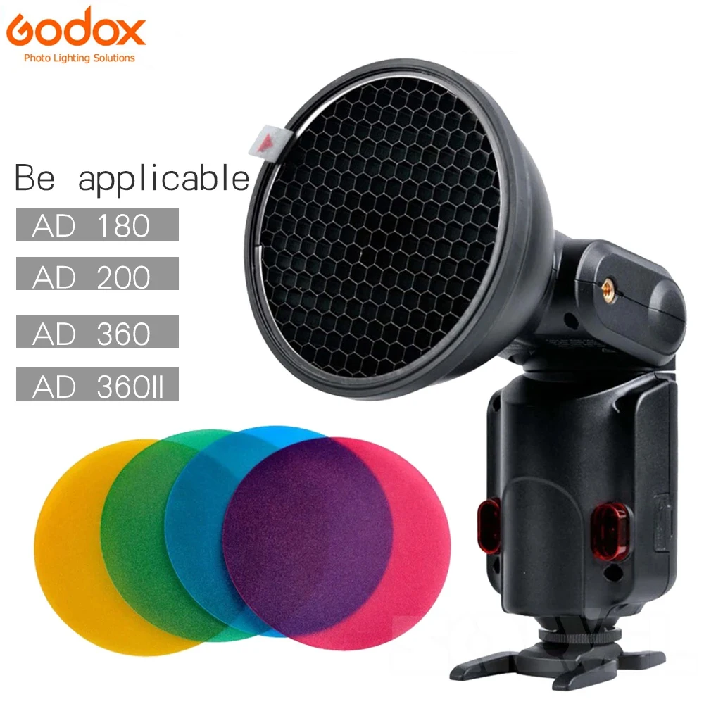 Godox AD-S11 Color Gels Filter Honeycomb Grid +AD-S2 Standard Reflector Soft Diffuser for Witstro AD-360 II AD360II AD180 AD200